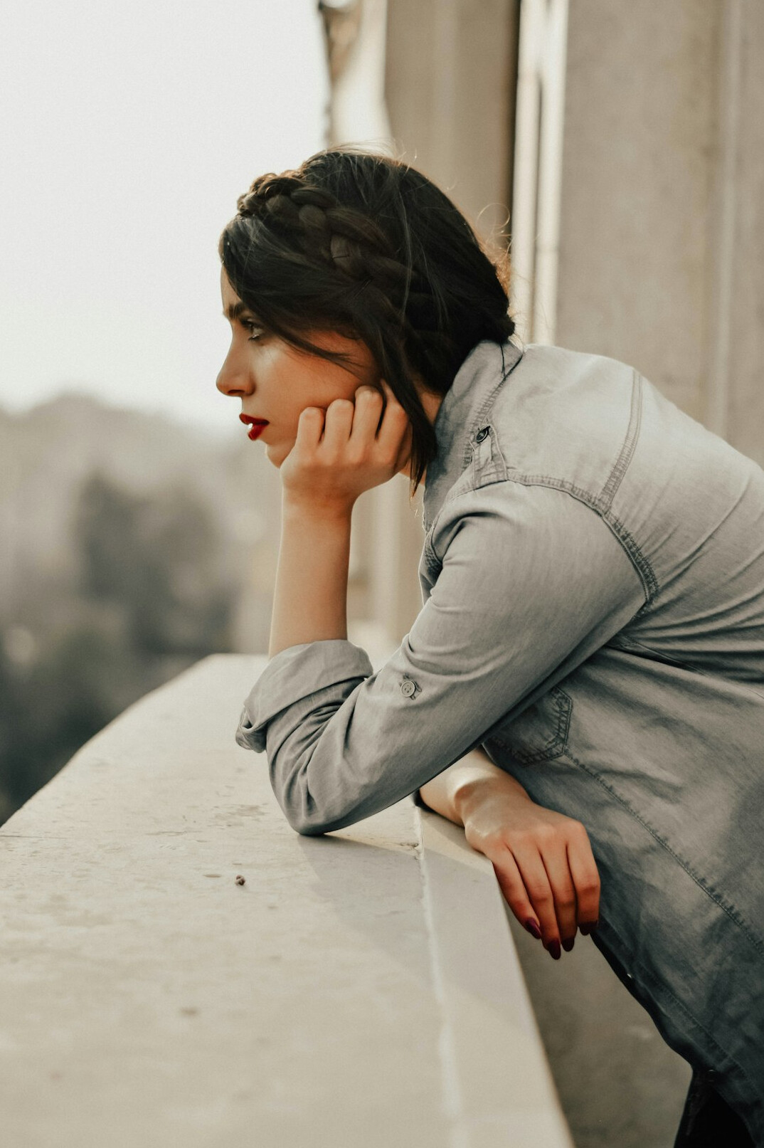 young woman thinking alone